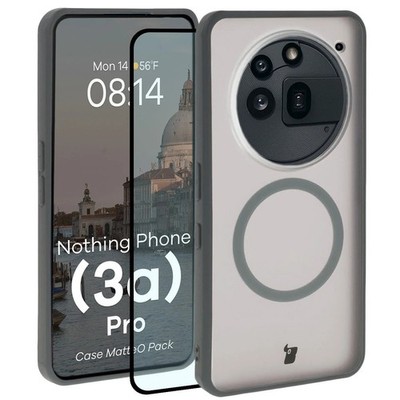 Handyhülle + Glas für Nothing Phone (3a) Pro Bizon Case Cover Schutzhülle Grau