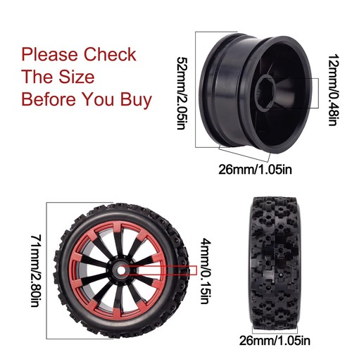 1/10 RC Car Tires 12mm Hex Wheels and Tires for 1/18 Truck 1/12 to 1/16 Buggy... - Picture 2 of 7