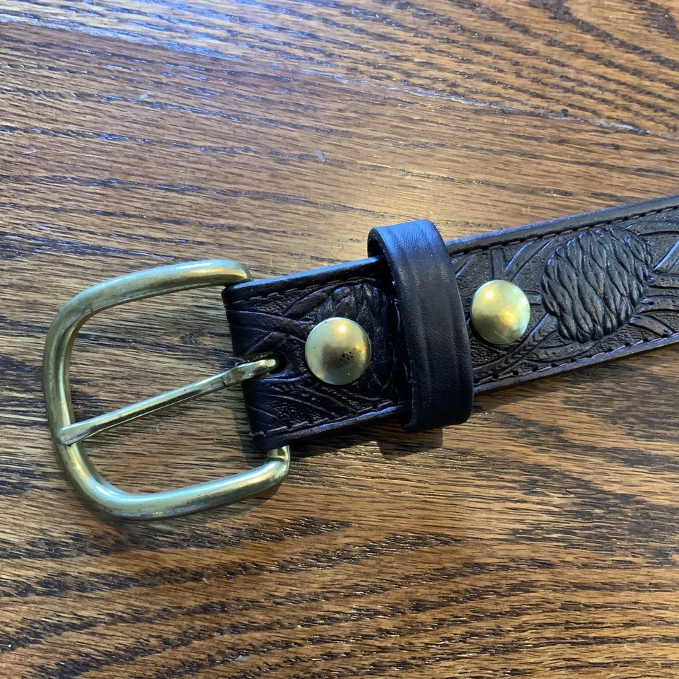 Cinturón de cuero Boston para hombre 34 marrón piña herramientas hecho en EE. UU. Western Cowboy rodeo Foto 3 de 4