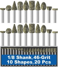 20Pcs 46-Grit Diamond Grinder Bit 1/8" Shank Compatible with Dremel Rotary Tool