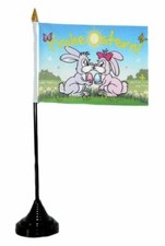Fahne / Tischflagge Frohe Ostern Hasenpaar 10 x 15 cm Tischfahne Flagge