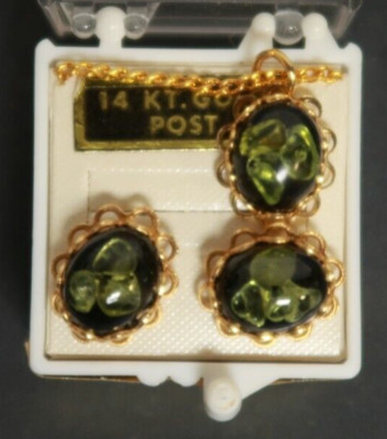 Lava Fantasia Hawaii Jewelry Women's Necklace & Earrings Set 14 KT. Gold Posts