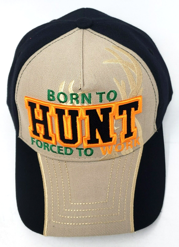 HUNTING Ball Cap Born To Hunt Forced To Work Hat Black Adjustable OSFM New - Picture 2 of 4