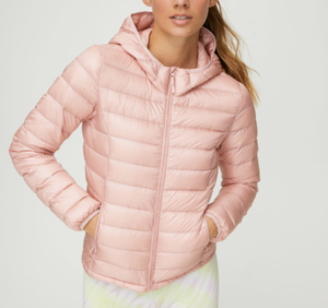 pink packable down jacket