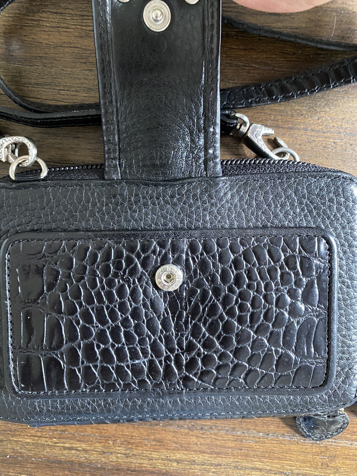 Vintage Brighton Crossbody Organizer Purse Wallet Black Leather Croc Pebble eBay