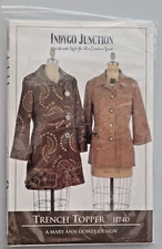 Indygo Junction Sewing Pattern IJ740 Trench Topper Jacket Coat 3 Styles S-XL UC