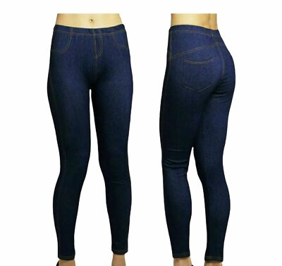 Ladies Womens Stretchy Denim Look Skinny Jeggings Leggings Plus Size 8-26 UK New