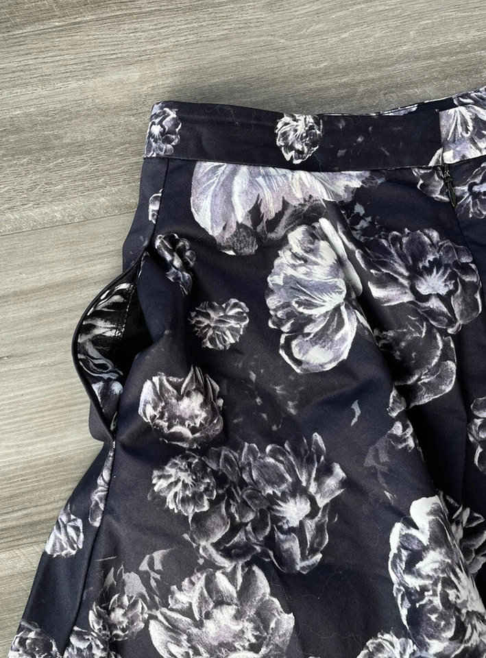 Falda circular floral negra Prabal Gurung x Target talla 4 bolsillos con cremallera forrada Foto 4 de 4