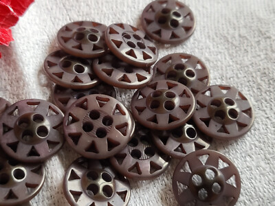 Lot De 31 Boutons Vintage Bicolores Marron & Cœur Nacré - Diamètre 1.1 Cm - Réf 5634