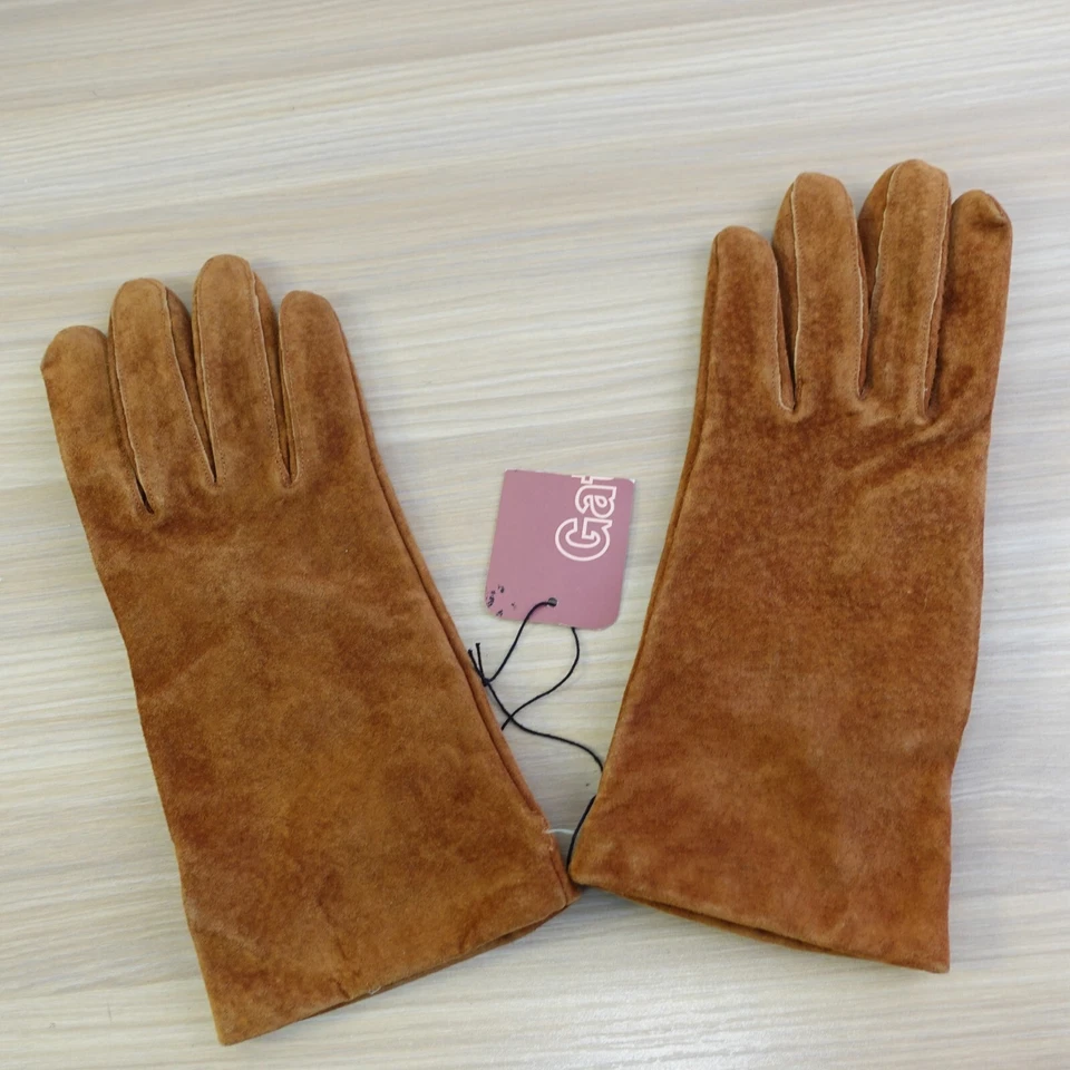 Suede Winter Gloves Women Medium Tan Brown GATES Genuine Leather Pigskin Classic - Image 2 of 4