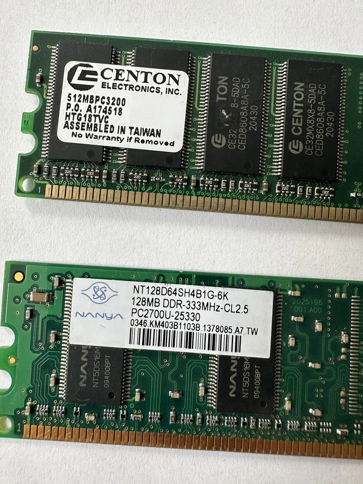 Centon 512MB SDRAM, Nanya 128 DDR Together - Image 2 of 2