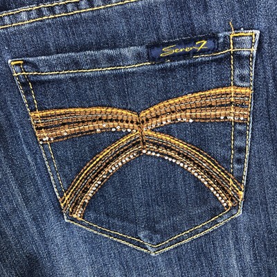 Seven7 Straight Denim Sz 10 Medium Wash Mid Rise Blue Embroidered