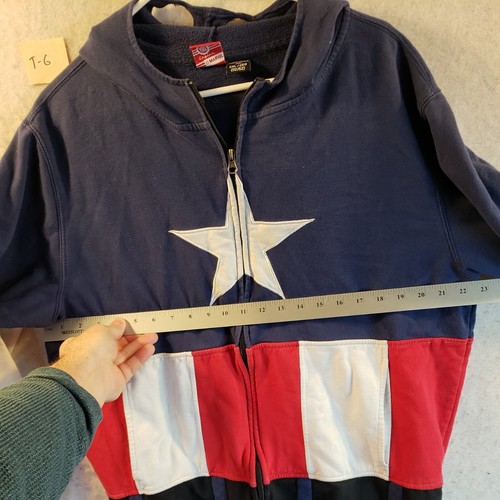 Marvel Captain America BOYS 2XL XXL Blue Full Zip Hoodie Mask Pockets Read Stain - Picture 5 of 11