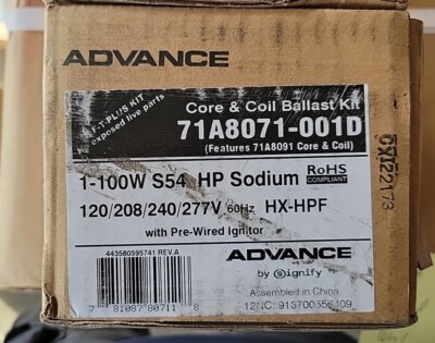 Advance 71A84N3 400W S51 base de sodio de alta presión y balasto 120/220-240V 50Hz de la bobina