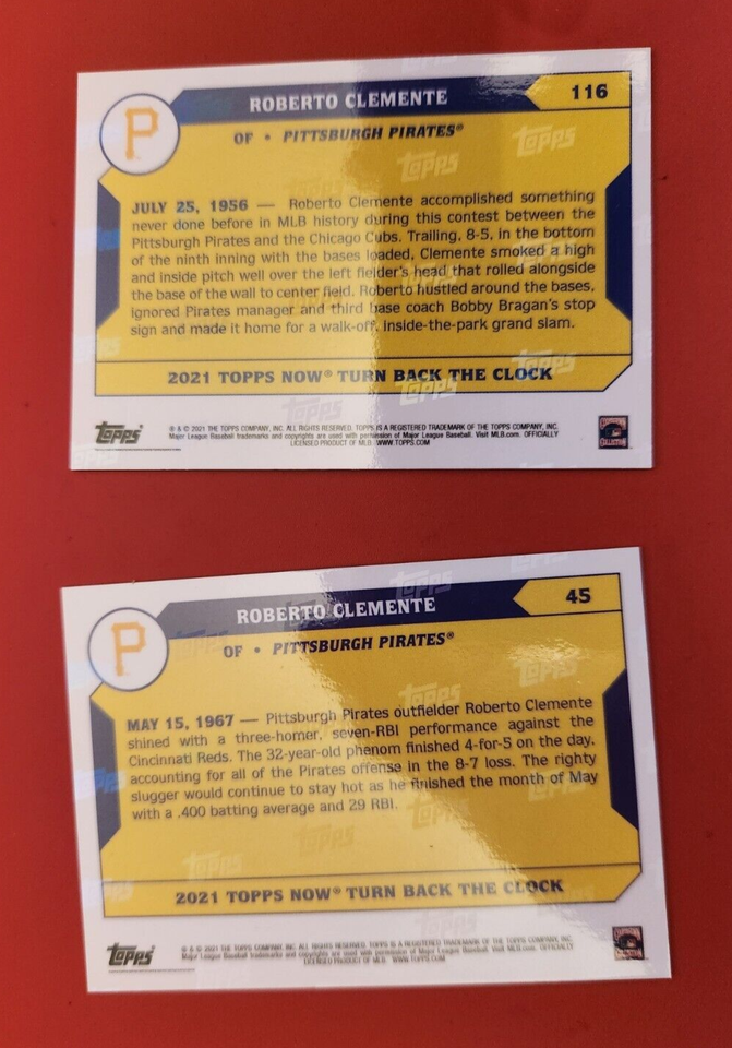 ROBERTO CLEMENTE 2021 TOPPS NOW TURN BACK THE CLOCK Card 116 & 45 eBay