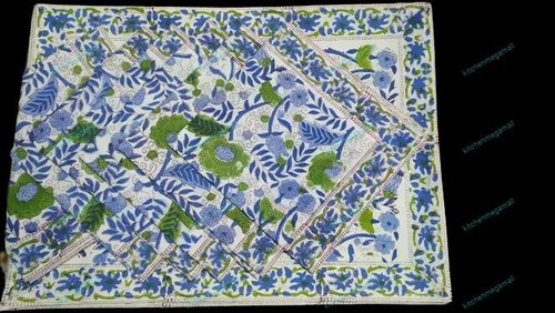 Cotton Fabric Designer Hand Block Floral Printed PlaceMats With Napkins Set Of 6 - Picture 4 of 5
