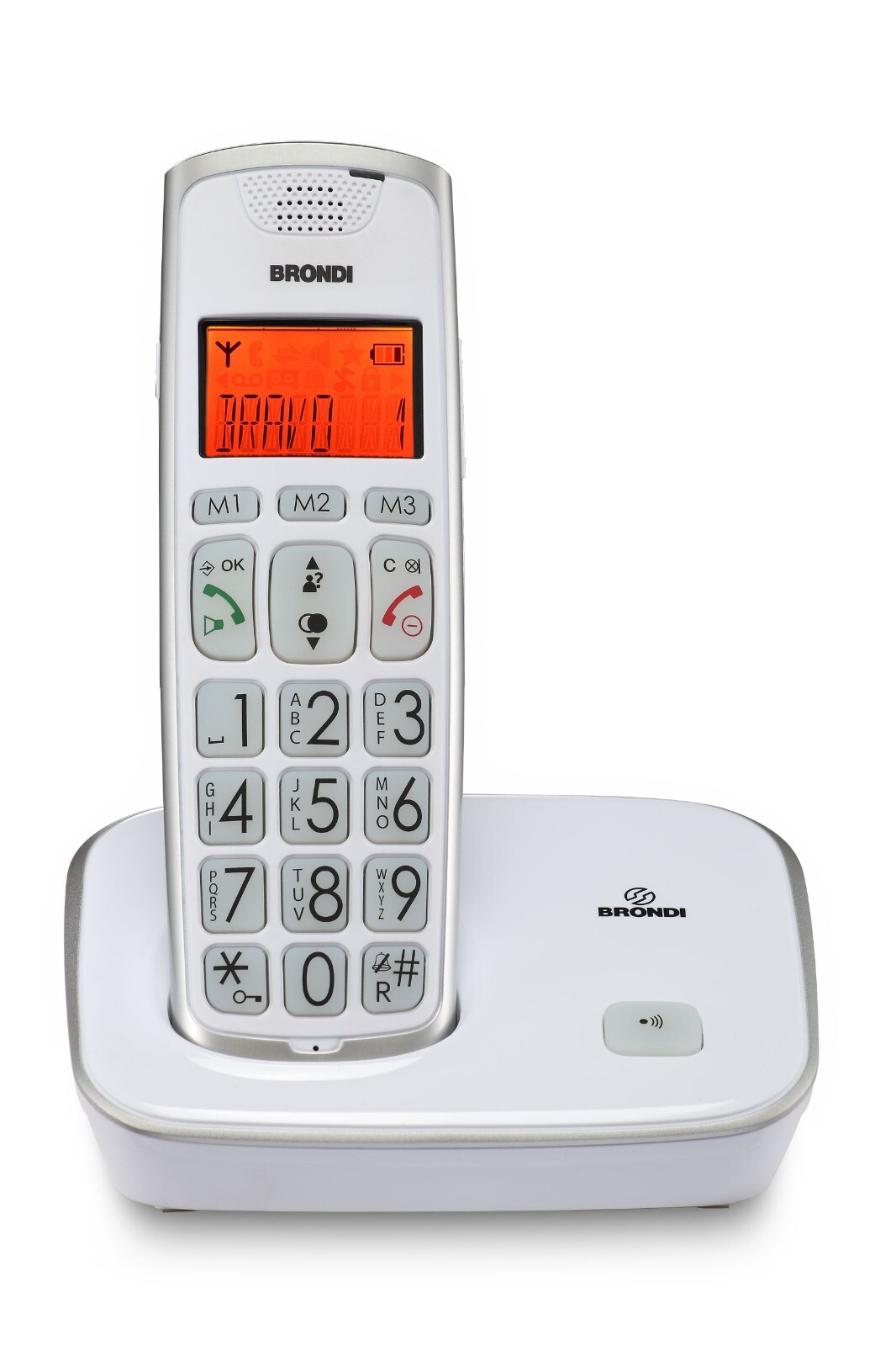 BRONDI BRAVO GOLD 2 BIANCO TELEFONO CORDLESS VIVAVOCE TASTI GRANDI ECODECT