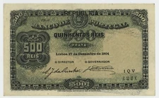 Portugal 500 Reis 27-12-1904 Pick 105.a aUNC Almost Uncirculated Banknote Rf 2