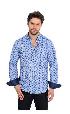 Luchiano Visconti Shirt Light Blue with Multiple Blue Circles Size S.