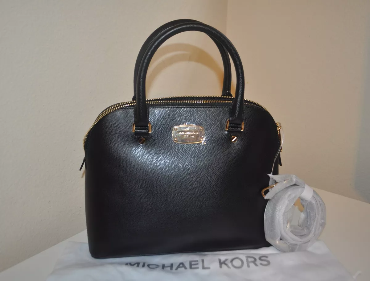 MICHAEL Michael Kors Black Leather Medium Cindy Dome Crossbody Bag MICHAEL  Michael Kors