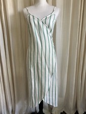 Reformation Court Dress Green & White Stripe Wrap / Tulip Hem Strappy Dress Sz M
