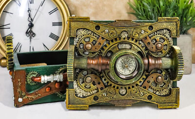 Steampunk Design Secret Jewelry Box With Navigational Compass 6.5''L Decor