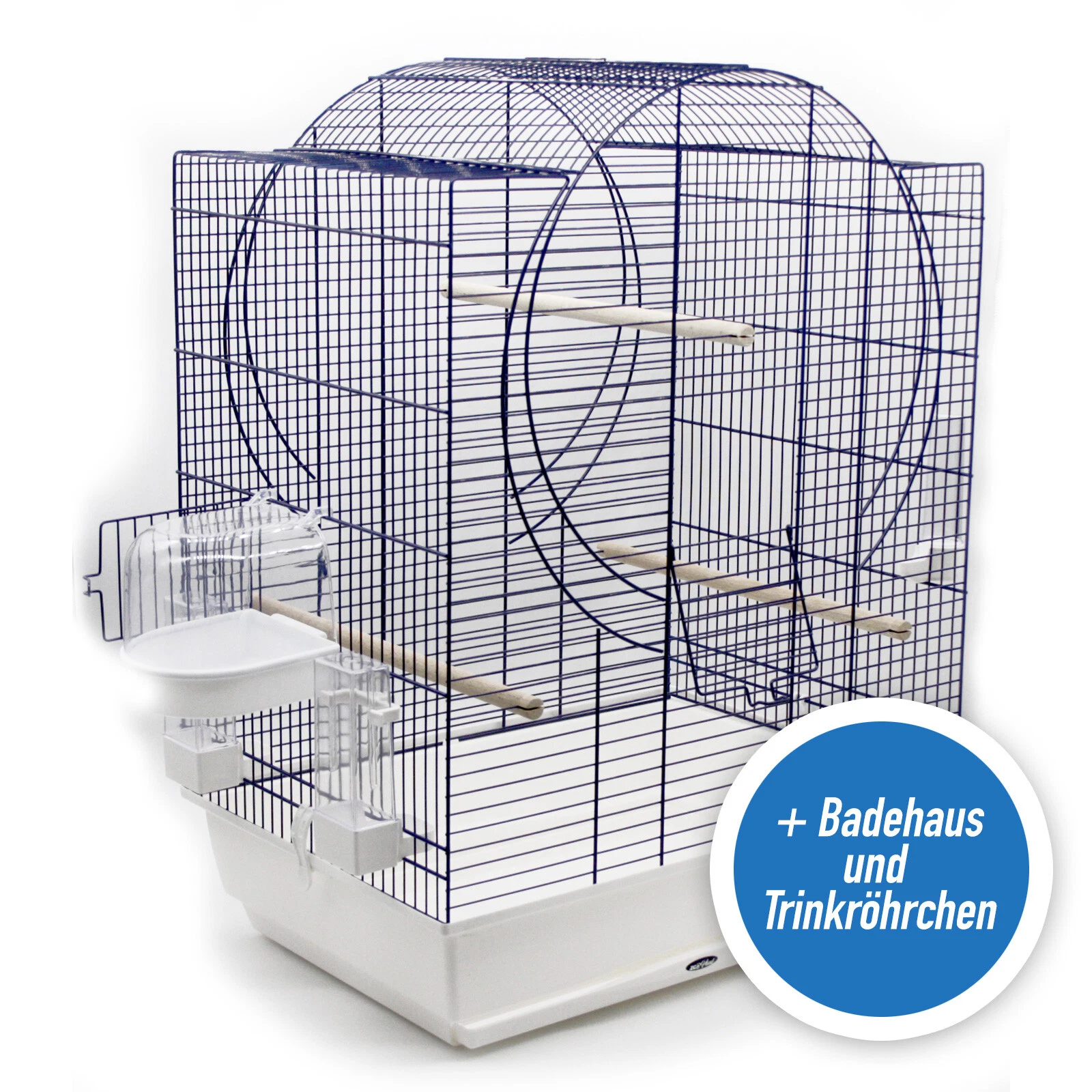 Emma Bird Cage + Bathtub & Drink 72x54x38 CM Cobalt Blue White