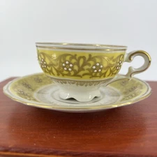 Mitterteich Fine China Footed Cup and Saucer Tea Yellow Gold Trim Small