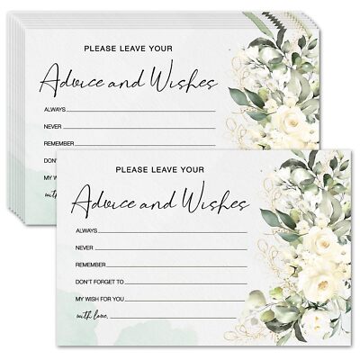 White Floral Advice and Wishes Cards 25 Cards 4 x 6 Inches Perfect for Weddin...