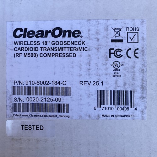 ClearOne Wireless Gooseneck Transmitter 18" Mic M500: 486 MHz to 512 MHz Cardiod - Picture 3 of 4