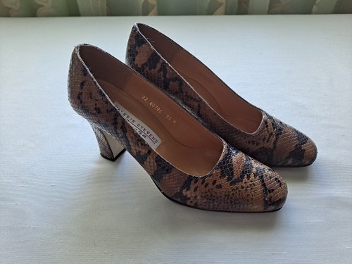 VALERIE STEVENS ANGEL WOMENS SZ 7.5M BROWN LEATHER SNAKE PRINT PUMPS SPAIN