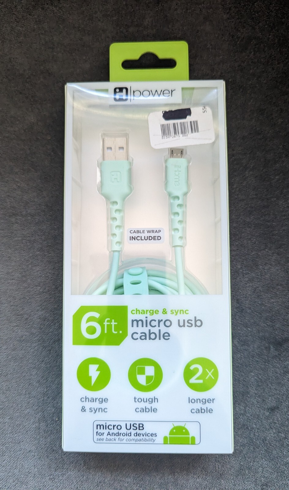 6ft Micro USB Cable with Cable Wrap for Android Devices