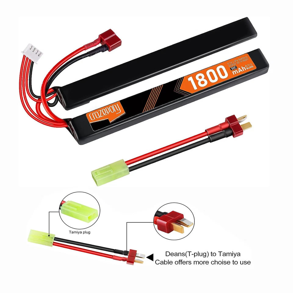 8x1800mah 11.1V Lipo Airsoft Akku Wiederaufladbare 3S Hobby Batterie+Mini Tamiya - Bild 2 von 4