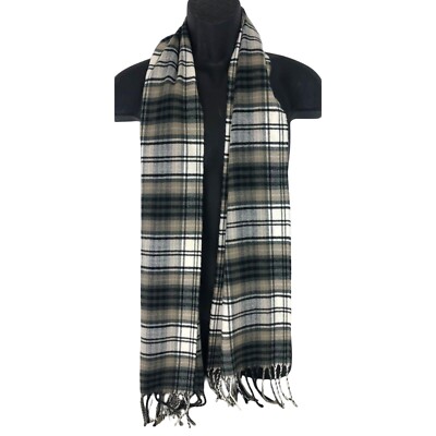 Steve Madden Plaid Scarf Cozy Muffler Mid Weight Black Brown White 65'' L X 12'' W