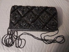 Vtg. Beaded Black Evening Bag, Seed Beads Cocktail Clutch, Very Pretty