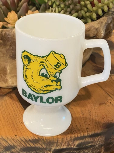 Vintage Baylor Bears Sailor Bear Footed Coffee Cup/Mug Milk Glass