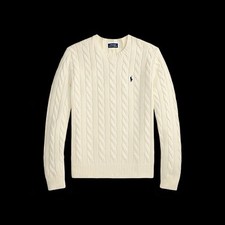 Polo Ralph Lauren Cable Knit Sweater Men s White Cream Crewneck Cotton