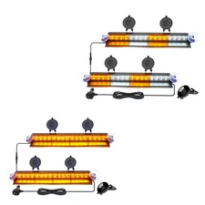2X 16" in Aluminum Shell Windshield Dash LED Strobe Light Bar w/ Suction Cups