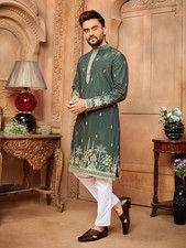 Designer Men's Kurta Pajama Set Embroidered Wedding Wear Bollywood Style