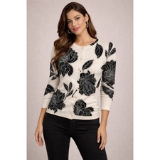 Susan Graver Weekend Printed Button Front Sweater Cardigan Floral Size XXS