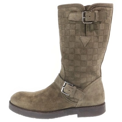 Louis Vuitton Size 6 Damier Suede Leather Crepe Sole Engineer Boots Beige  GYn14