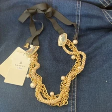 LANVIN en Bleu Necklace Elegant Silver Tone Jewelry Tag Attached Unused Japan