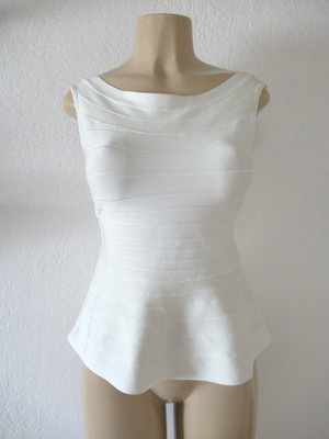 Herve Leger SONYA Bandage peplum sleeveless Top Size S alabaster white FREE SHIP
