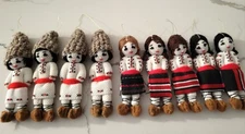 Vtg 9 Handcrafted Crochet souvenir Moldava Ukraine 3" Doll Ornaments  U Pick