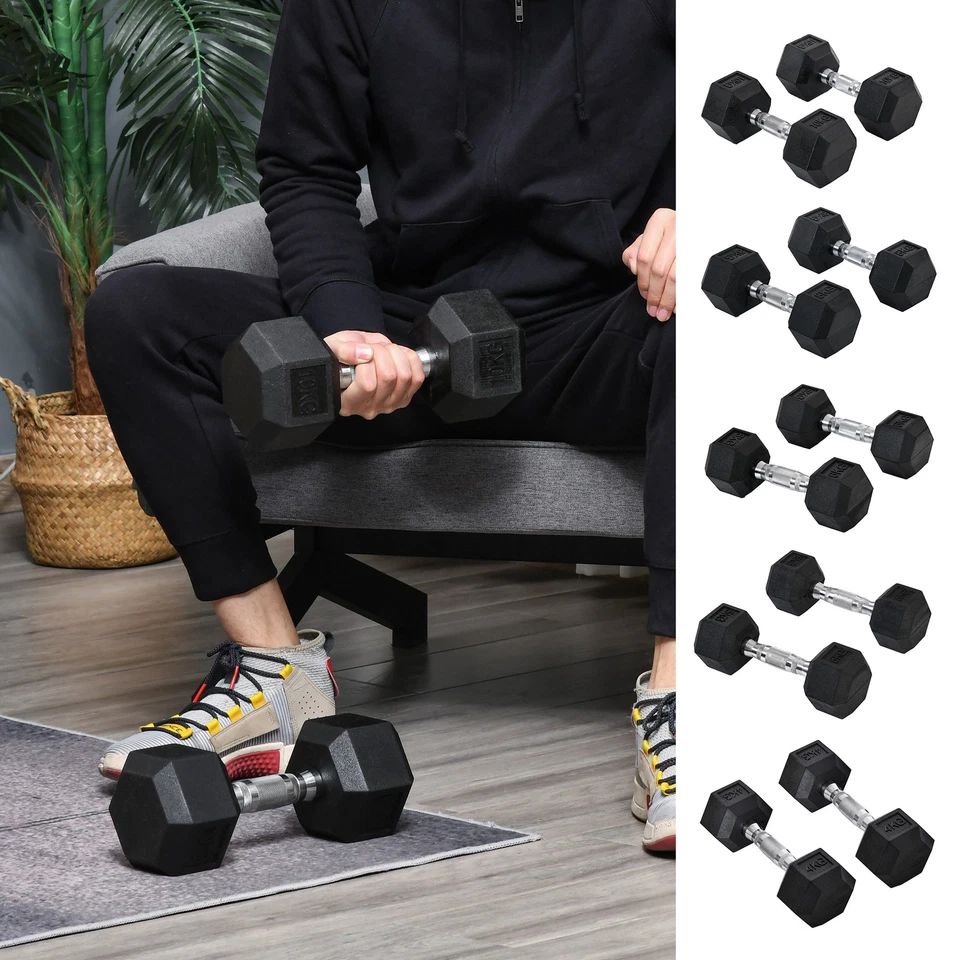 Homcom A91-019 Rubber Dumbbell, Set of 2x10kg - Black