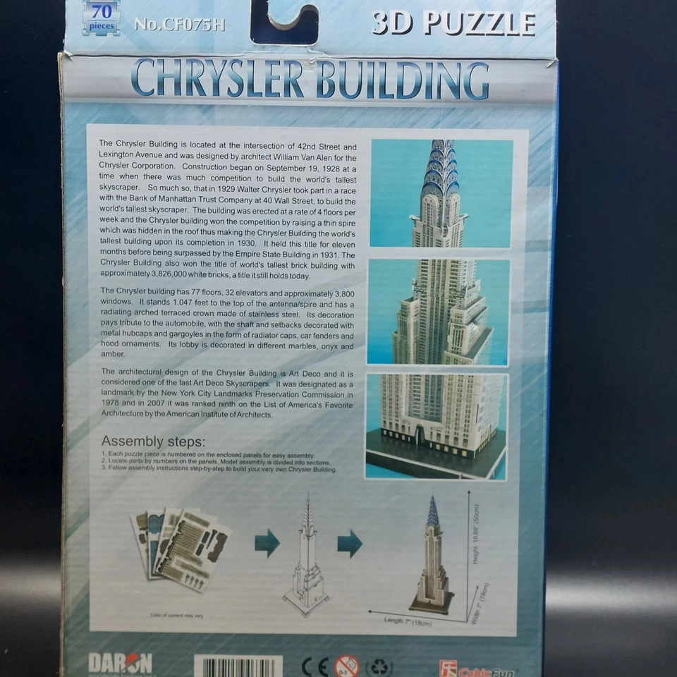 Rompecabezas 3D Daron CF075H Chrysler Building 70 piezas Foto 3 de 3