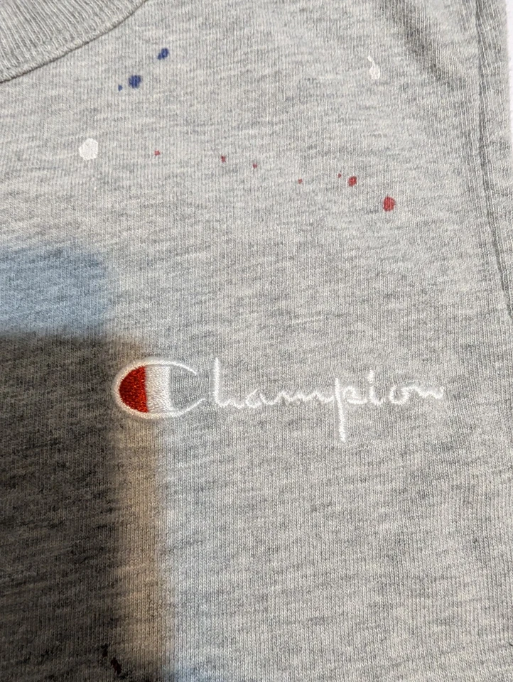 Camiseta sin mangas Champion XL gris con salpicaduras rojas blancas azules para mujer Foto 4 de 4