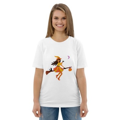 Womens Halloween T-Shirt Witch Cat Pumpkin Organic Cotton Spooky Cute Tee