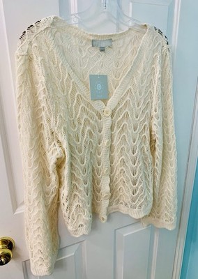 Beautiful NWT 100% Cotton Beige Crochet Cardigan  - Size M