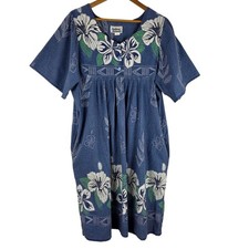 Anthony Richards House Dress 1X Muu Muu Kaftan Blue Floral Pockets Loungewear